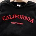 2pcs Toddler Girl Preppy style Letter Print Crop Sweatshirt and Plaid Pleated Skirt Set Black image 3