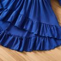 2pcs Kid Girl Bowknot Design High Low Ruffled Long-sleeve Tee and Floral Print Leggings Set Dark Blue