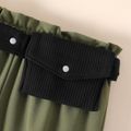 3pcs Kid Girl Ribbed Long-sleeve Black Tee & Green Pants and Waist Bag Set Black image 4
