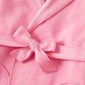 Kid Girl Solid Color Pocket Design Polar Fleece Belted Coat Pink