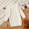 Kid Girl Solid Color Cable Knit Textured Mock neck Sweater Dress Creamcolored image 1