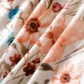 2pcs Kid Girl Floral Print Mock Neck Velvet Long-sleeve Tee abd Ruffled Wrap Skirt Set Khaki