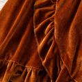 2pcs Kid Girl Floral Print Mock Neck Velvet Long-sleeve Tee abd Ruffled Wrap Skirt Set Khaki