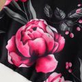 2pcs Kid Girl Floral Print Zipper Design Jacket and Elasticized Pants Set Black image 5
