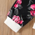 2pcs Kid Girl Floral Print Zipper Design Jacket and Elasticized Pants Set Black