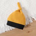 2pcs Baby Boy/Girl Letter Embroidered Long-sleeve Knitted Jumpsuit with Hat Set Yellow image 3