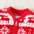 Christmas Baby Boy/Girl Allover Snowflake Graphic Red Fleece Long-sleeve Zipper Jumpsuit Red image 3