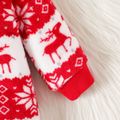 Christmas Baby Boy/Girl Allover Snowflake Graphic Red Fleece Long-sleeve Zipper Jumpsuit Red image 4