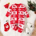 Christmas Baby Boy/Girl Allover Snowflake Graphic Red Fleece Long-sleeve Zipper Jumpsuit Red image 1