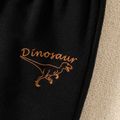 Kid Boy Letter Dinosaur Embroidered Striped Cuff Elasticized Pants Black image 4