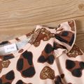 3pcs Baby Girl Bow Front Leopard Print Ruffle Trim Long-sleeve Dress and Leggings with Headband Set Khaki