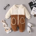 Baby Boy/Girl Thermal Fleece Spliced Quilted Colorblock Zipper Long-sleeve Jumpsuit Brown