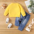 2pcs Baby Boy/Girl Tiger Print Long-sleeve Sweatshirt and Jeans Set Yellow