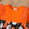 عيد الشكر طفلة 95٪ القطن طويل الأكمام الدانتيل تقسم اليقطين طباعة فستان رومبير البرتقالي image 3