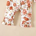 Baby Girl Allover Floral Print Ruffle Trim Surplice Neck Long-sleeve Jumpsuit White