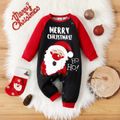 Christmas Baby Boy Santa Claus & Letter Print Raglan-sleeve Jumpsuit redblack image 1
