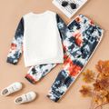 2pcs Kid Boy Tie Dyed Pocket Design Pullover Sweatshirt and Pants Set White image 5