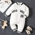 Baby Boy/Girl Letter & Number Embroidered Thermal Lined Thickened Quilted Long-sleeve Jumpsuit White