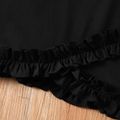 2pcs Kid Girl Letter Crown Print Ruffled Long-sleeve Black Tee and Leggings Set Black image 5