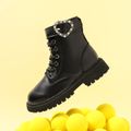 Toddler / Kid Faux Pearl Heart Decor Black Lace Up Boots Black image 2