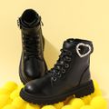 Toddler / Kid Faux Pearl Heart Decor Black Lace Up Boots Black image 3