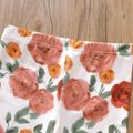 3pcs Toddler Girl Bows Design Ruffled High Low Tee and Floral Print Leggings and Scarf Set Orangebrown image 5
