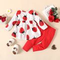 2pcs Baby Girl Allover Ladybug Print Long-sleeve Dress with Rib Knit Leggings Set Red-2