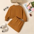 2-piece Toddler Girl Solid Bow Decor Long-sleeve Pullover Top and Skirt Set Brown