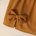 2-piece Toddler Girl Solid Bow Decor Long-sleeve Pullover Top and Skirt Set Brown