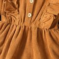 Toddler Girl Ruffled Button Design Long-sleeve Brown Dress YellowBrown image 4