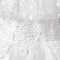Kid Girl Lace Embroidered Cold Shoulder Glitter White Mesh Party Evening Dress White