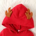 Christmas Baby Boy/Girl 3D Antlers Detail Reindeer Embroidered Red Long-sleeve Hooded Jumpsuit Red-2 image 3