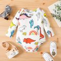 Baby Boy Allover Colorful Dinosaur Print Long-sleeve Romper White image 1