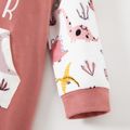 Sibling Matching Letter Graphic Spliced Allover Dinosaur Print Raglan-sleeve Hoodie Set Pink