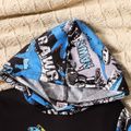 2pcs Kid Boy Animal Dinosaur Print Colorblock Hoodie Sweatshirt and Pants Set Black