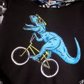 2pcs Kid Boy Animal Dinosaur Print Colorblock Hoodie Sweatshirt and Pants Set Black