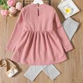 2pcs Kid Girl Cable Knit Textured Long-sleeve Tee and Grey Elasticized Leggings Set Pink