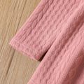 2pcs Kid Girl Cable Knit Textured Long-sleeve Tee and Grey Elasticized Leggings Set Pink