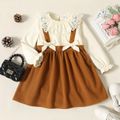 Toddler Girl Faux-two Statement Collar Bowknot Design Splice Long-sleeve Dress Brown