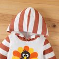 Thanksgiving Day Baby Boy Turkey & Letter Print Spliced Striped Hooded Long-sleeve Jumpsuit White image 3