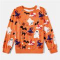 Halloween Allover Ghost Print Orange Long-sleeve Sweatshirts for Mom and Me Orange image 2