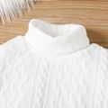 2pcs Baby Girl Solid Knitted Turtleneck Long-sleeve Sweater and Faux Leather Skirt Set PinkyWhite image 3