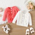 Baby Girl Long-sleeve Button Front Solid Layered Ruffle Trim Knitted Cardigan Sweater Orange red image 2