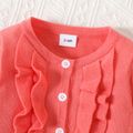 Baby Girl Long-sleeve Button Front Solid Layered Ruffle Trim Knitted Cardigan Sweater Orange red image 4