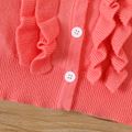 Baby Girl Long-sleeve Button Front Solid Layered Ruffle Trim Knitted Cardigan Sweater Orange red
