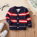 Baby Boy/Girl Long-sleeve Button Front Striped Knitted Cardigan Sweater Dark Blue image 1