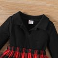 Baby Girl Polo Collar Long-sleeve Rib Knit Spliced Red Plaid Dress redblack image 3