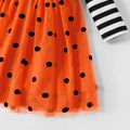 Halloween Sibling Matching Long-sleeve Graphic Striped Spliced Polka Dot Mesh Dress ColorBlock