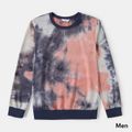 Family Matching Tie Dye Round Neck  Long-sleeve Pullover Sweatshirts Blue grey image 2