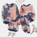 Family Matching Tie Dye Round Neck  Long-sleeve Pullover Sweatshirts Blue grey image 1